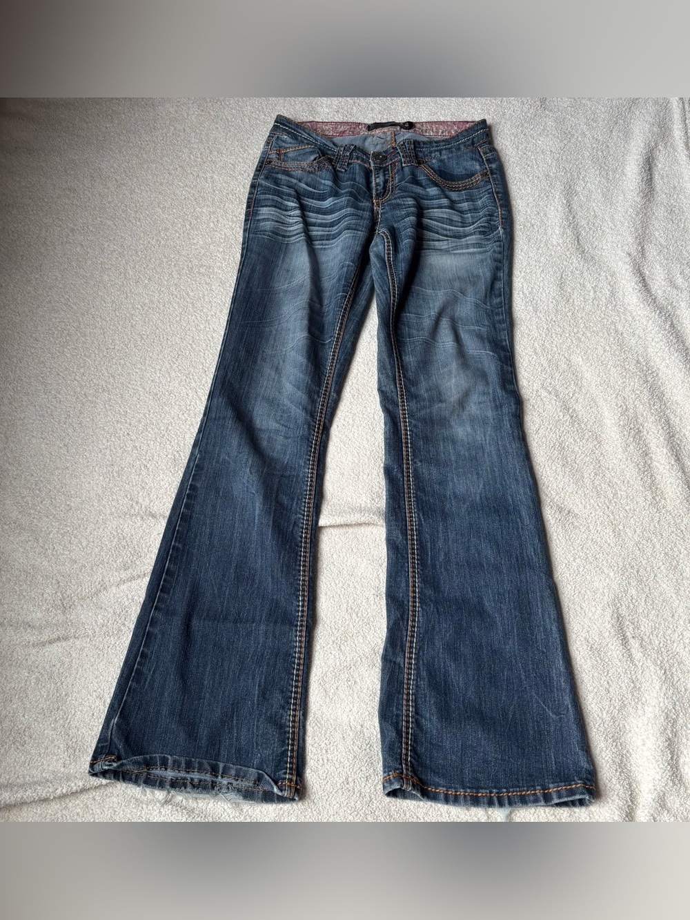 Vintage Y2K Twentyone Black Flare Jeans Contrast Stitch Frayed Low Rise